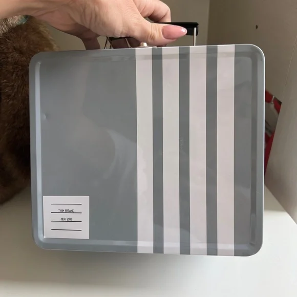 Thom Browne Collector Gray and White Striped Metal Lunchbox